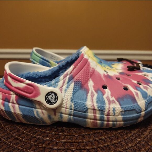 Crocs Unisex US M5/W7 Classic Lined Tie Dye Clog Powder Blue/Multi 206341 - Picture 4 of 7